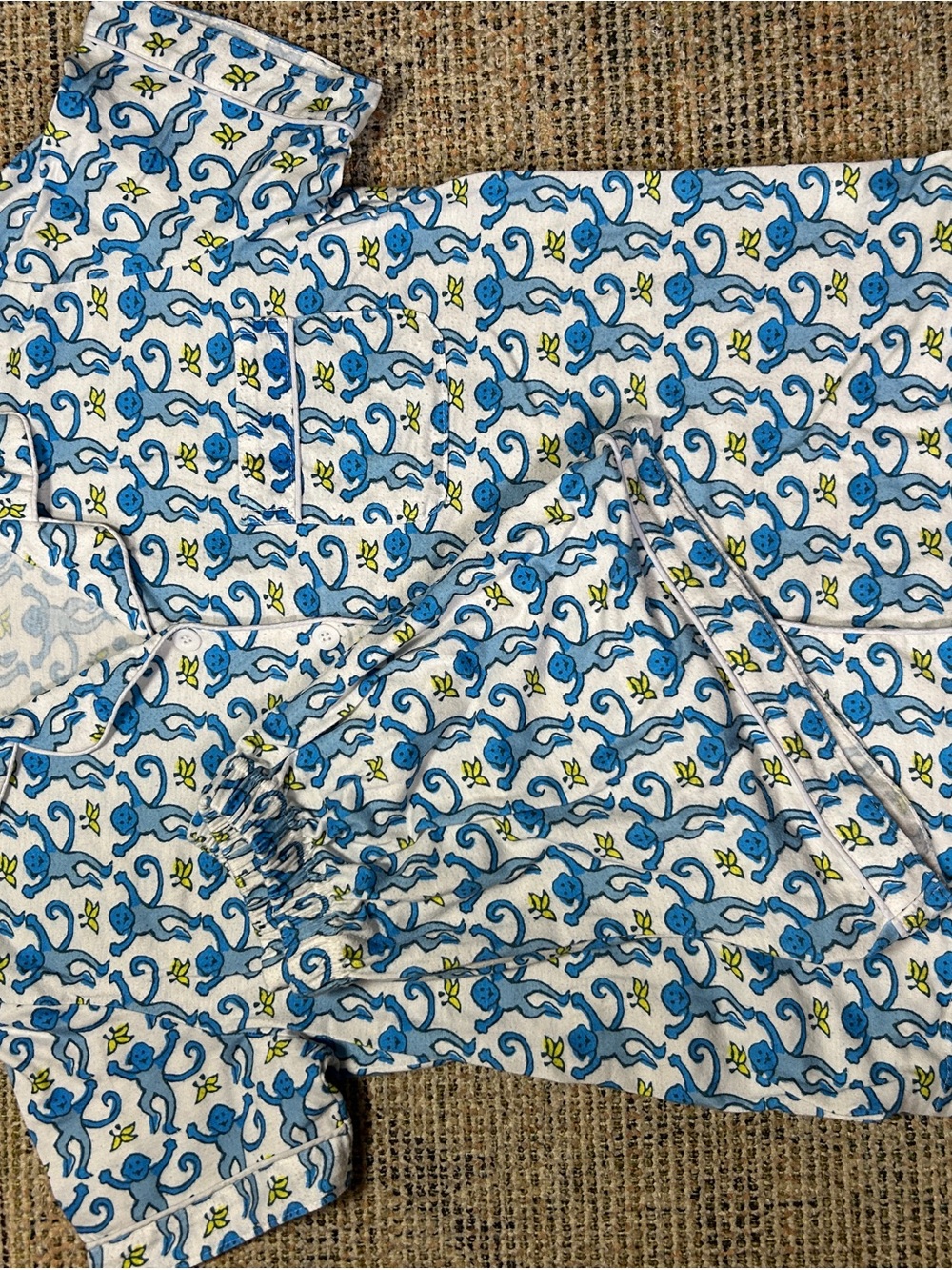 Amazon Blue and White Monkey Print Women's Pajama Set